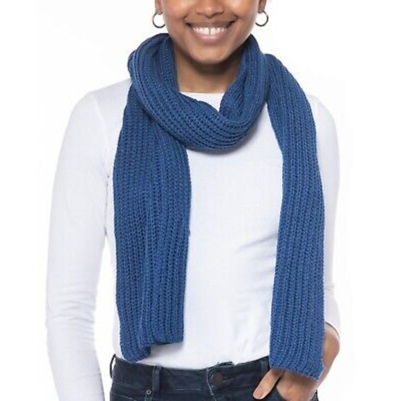 Style & Co NWT Solid Ribbed Muffler Extra Long Recycled Wrap Scarf Blue OS New - Picture 10 of 10